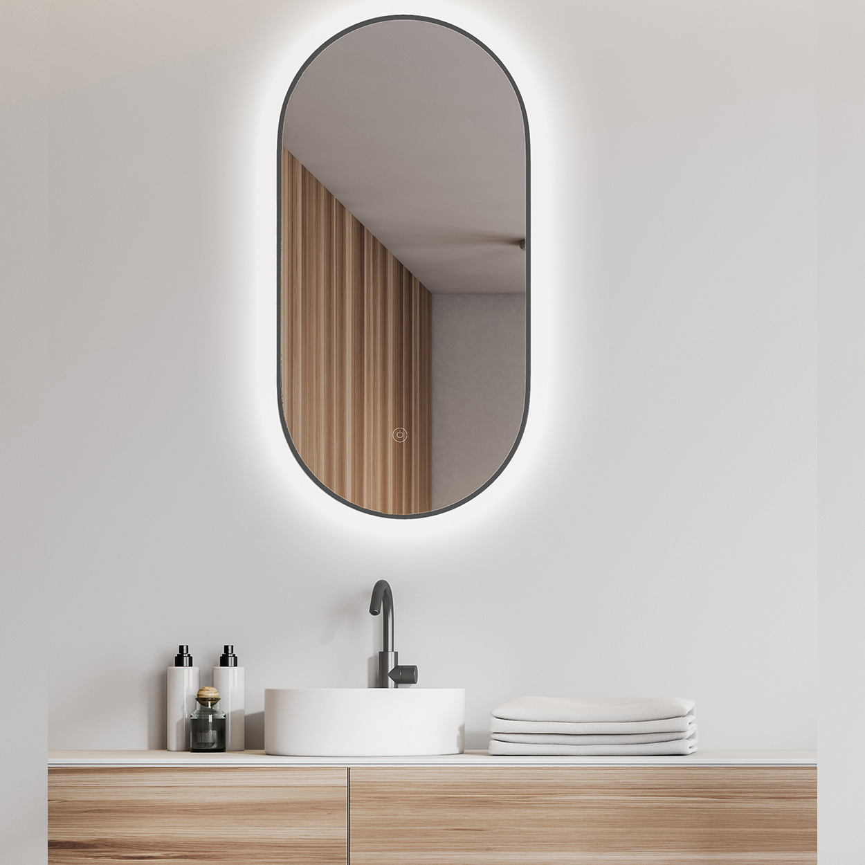 Wiesbaden Spiegel Nomi Ovaal 50x100cm - Led Gunmetal